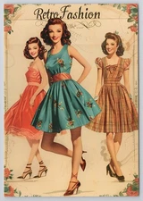 Vintage Retro Fashion Style Dresses 1940s Look *2025 New Image Card 4x6