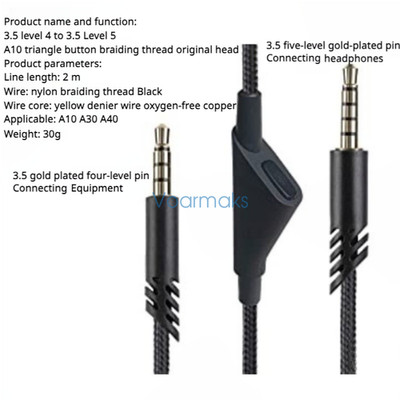 Audio Cable for Logitech Astro A40TR/ A50/ A10/ A30 Headphone