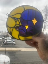 celestial moon stained glass suncatcher