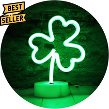 LED Shamrock Neon Signs, Night Lights USB Battery Operated Clover Lamp for Birth