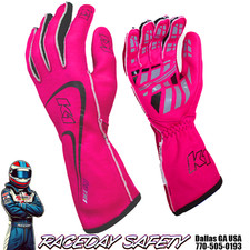 K1 RaceGear Track 1 Nomex Racing Gloves SFI 3.3/5 Fluorescent Pink Kids & Adults