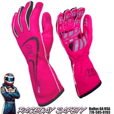 K1 RaceGear Track 1 Nomex Racing Gloves SFI 3.3/5 Fluorescent Pink Kids & Adults