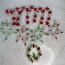 Vintage Lot of 11 Handmade Beaded Green Red Christmas Ornaments Assorted Styles