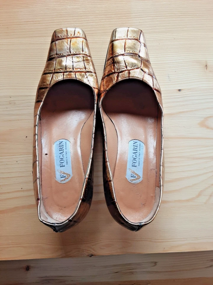 Vintage/Fogarin made in Italy/Venezia Lederschuhe/Gr. 37,5 in Gold-Farbe - Bild 3 von 4