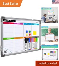 Stylish Magnetic Whiteboard Set: 16"x12" Weekly Planner with Markers  Duster