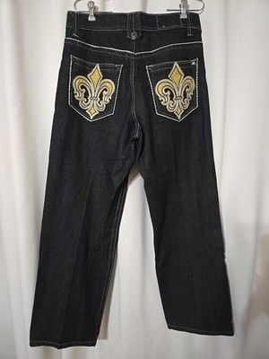 Vtg Basic Code Jeans Loose Denim Skater Hiphop 90s Y2k Mens 34x34 Embelished 