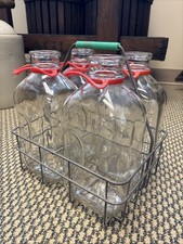 Vintage Metal Milk Carrier Glass Bottles Farm Milkman Dairy Country Kitchen
