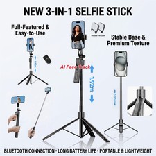 76" Phone Selfie Stick Travel Tripod Wireless Remote Extendable iPhone/Android