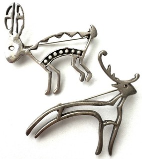 Vintage Native American BUNNY HARE Brooch Pin Jewelry LOT Sterling Silver SET