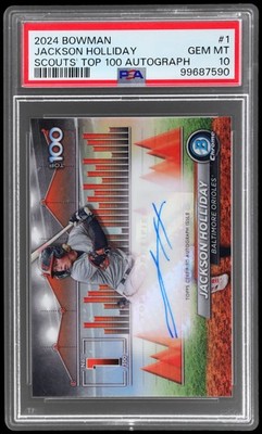 2024 Bowman Jackson Holliday #BTPA-1 PSA 10 Scouts' Top 100 Autograph Baseball