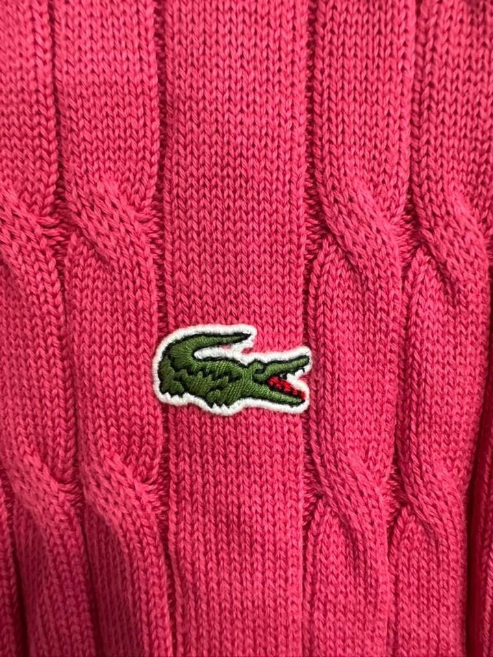 Suéter tejido con cable Lacoste para hombre talla 9 (XXL) - algodón rosa cuello redondo Foto 4 de 4