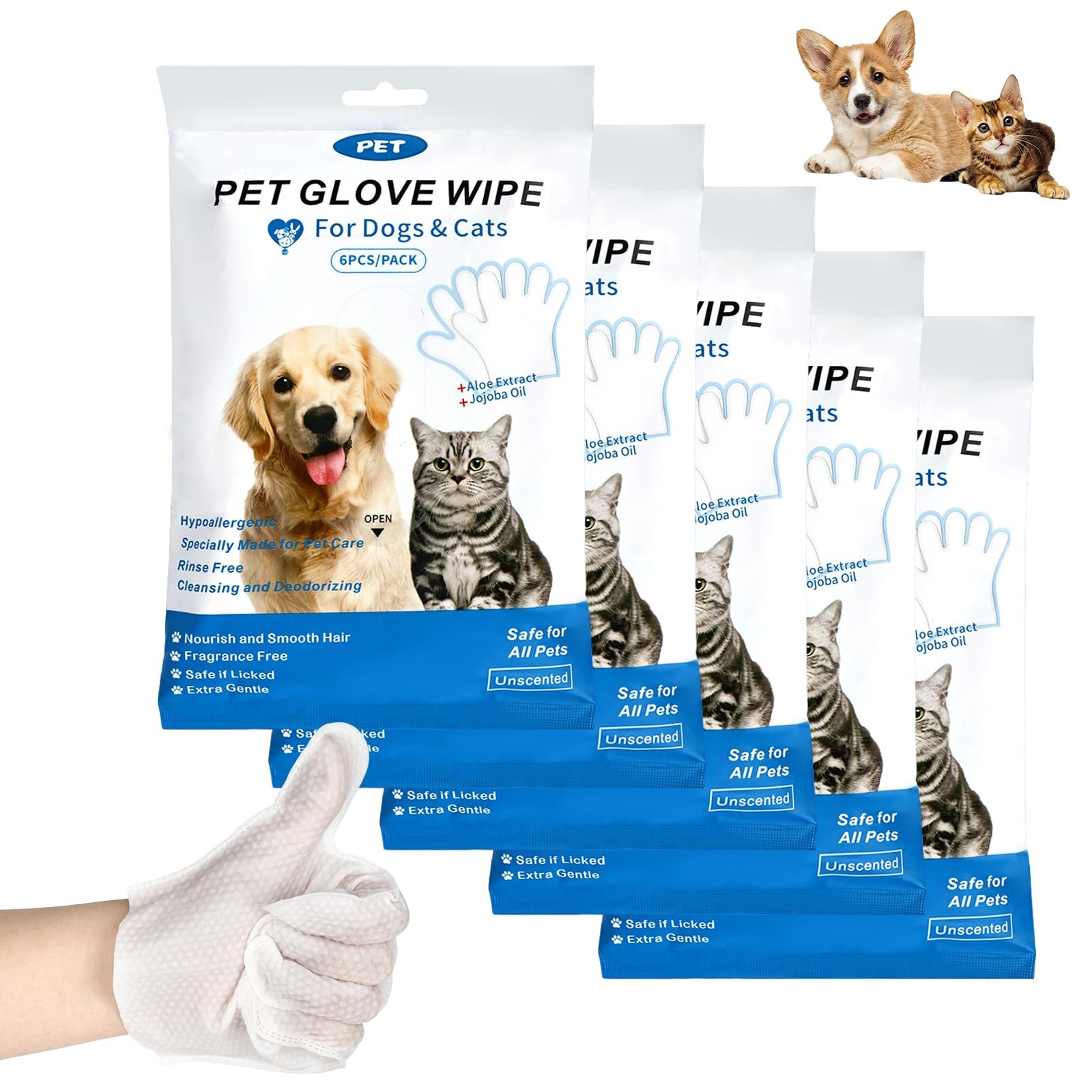 Lingettes nettoyantes pour chien et chat avec formule apaisante pour pelage doux - 30 pièces