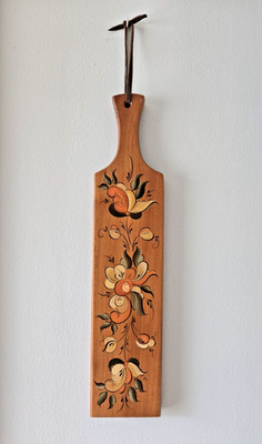 Vintage Hand Painted Floral Rosemaling Cutting Board Norway Folk Art Signed 