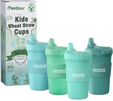 4 Packs Wheat Straw Sippy Cups for Toddlers Kids, Reusable Plastic Spill Proof C