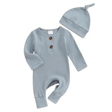 Infant Boys Girls Clothes Set Newborn Baby Romper Hat Ribbed Knit Long Sleeve...