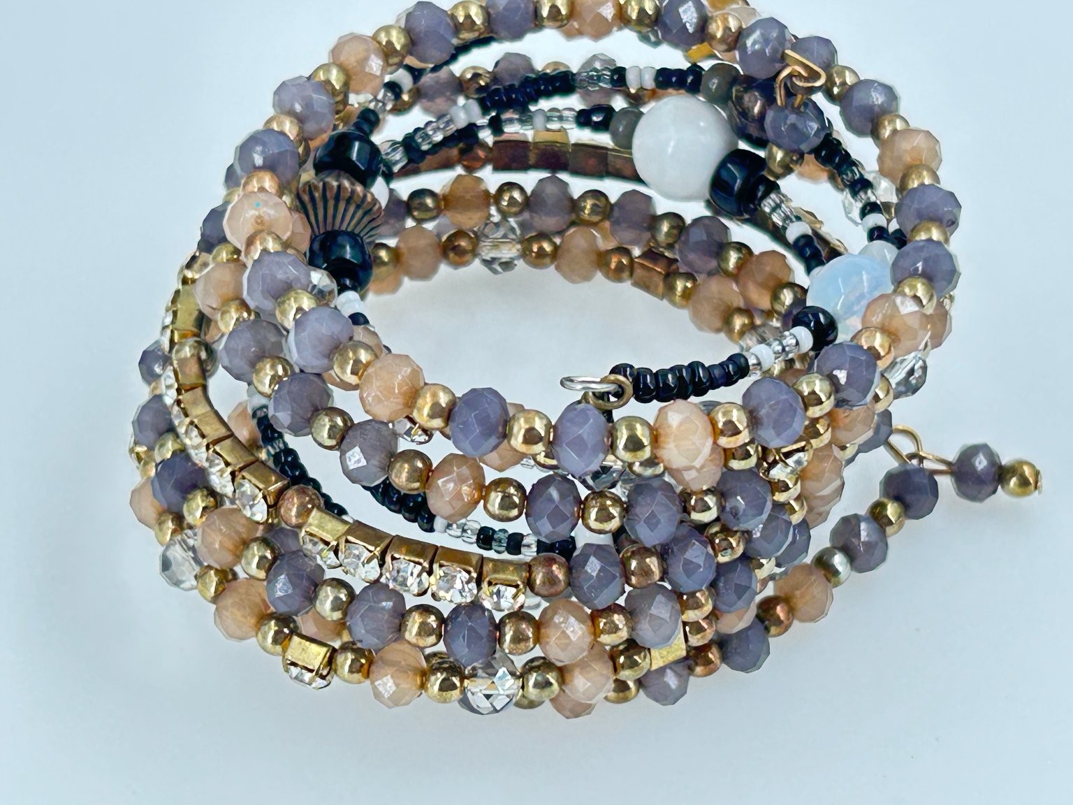 Multi-Strand Beaded Coil Memory Wire Bracelet wit… - image 4