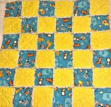 HANDMADE 30  X 30  BOY RAG QUILT - bright colored jungle animals