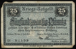 (F3744) Kriegs Notgeld Soltau 01.07.1917 25 Pfennig ... defekt