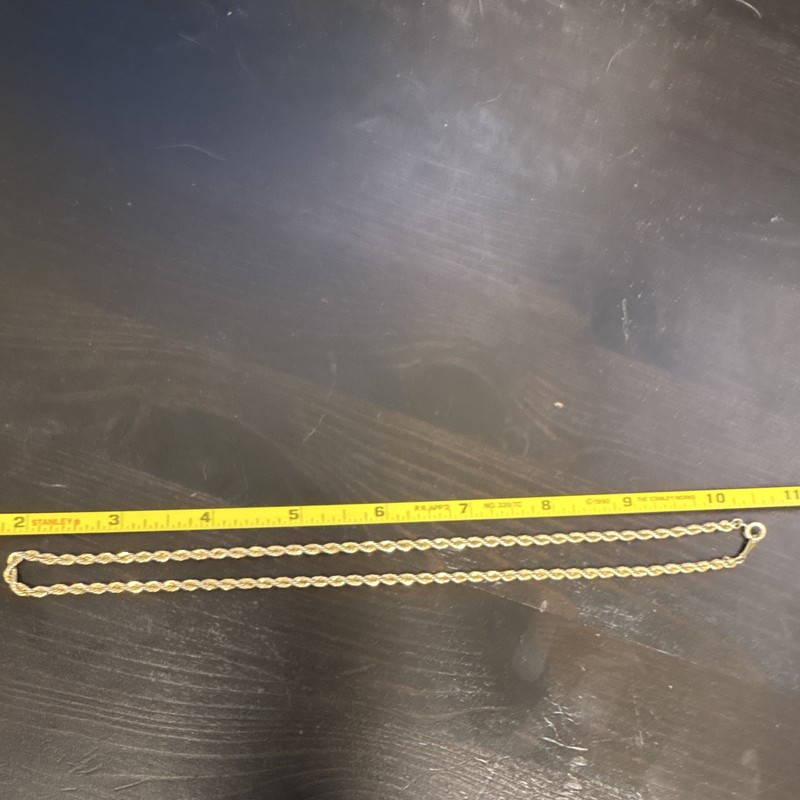Gold Tone Rope Chain Necklace 18 in Metal Spring Ring Clasp No Stone