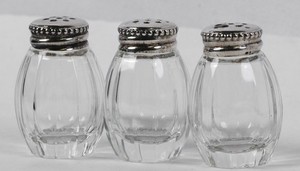 Christofle Orfevrerie Sterling Silver Cap Crystal Salt & Pepper Shakers Lot of 3