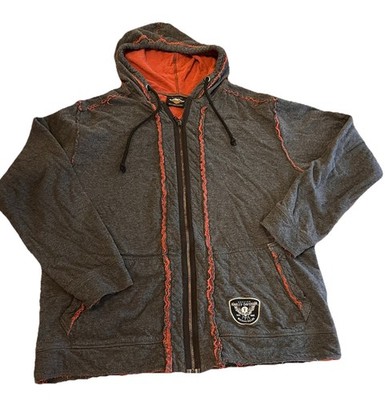 Harley Davidson Zip Frayed Hoodie Skull Wings Biker Motorcycle Rock Goth  Large