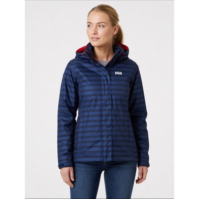 Helly Hansen Navy Blue Black Striped Stripes Puffer Coat Ski Snowboard Medium
