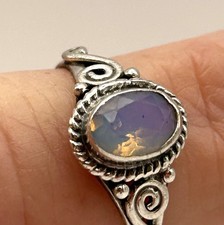 Sterling Silver 925 Rainbow Stone Ring Size 5.5 Artisan Scroll Design