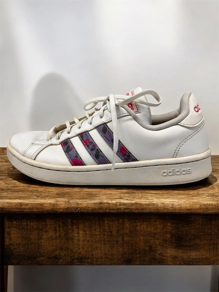 Adidas Neo Grand Court Zapatillas Blancas Rosa Y Púrpura Rayas Florales Para Mujer’s 8.5 Foto 4 de 4