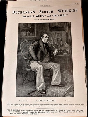 Original 1913 Buchanan s Whisky Ad   Dickens Captain Cuttle   Antique Print
