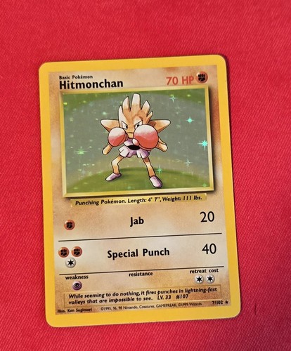 Pokemon Base Set Hitmonchan 7/102 Holo Rare Unlimited Vintage WOTC 1999 LP