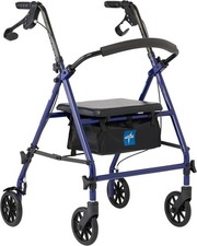 Medline Rollator Rolling Medical Walker w/ Seat Steel Deep Blue up to 350lbs NEW