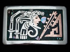 PJ03164 VINTAGE 1970s TRADITIONAL SOUTHWESTERN DESIGN ART BELT BUCKLE