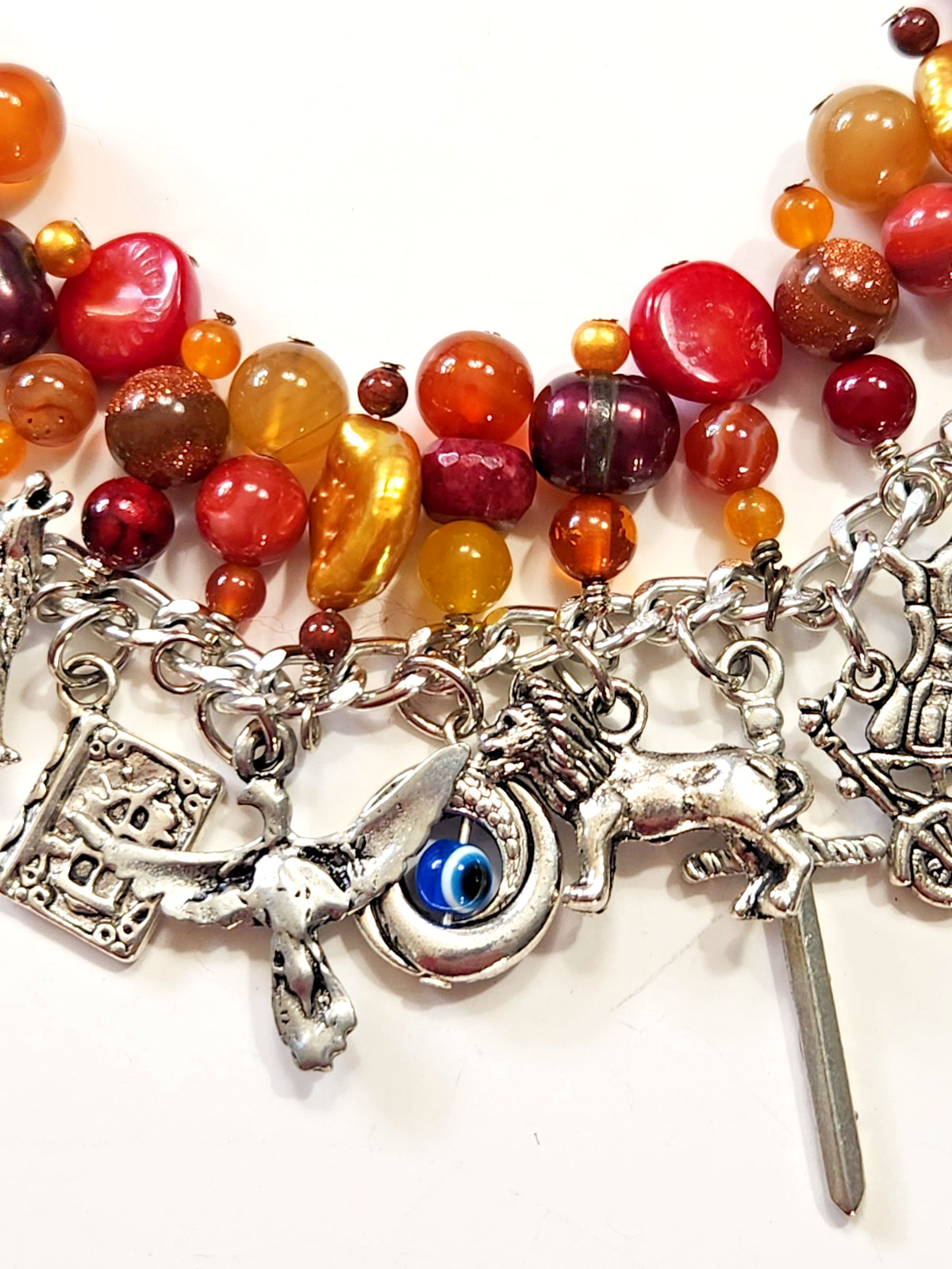 Silvertone Bracelet Multiple Dangle Charms Stone/… - image 6