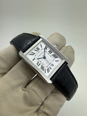 2014 Cartier Tank Solo XL Stainless Steel Automatic Leather Strap Watch W5200027