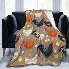 Fun Hen Chicken Rooster Blanket Soft Lightweight Throw Blankets Cozy Flannel ...
