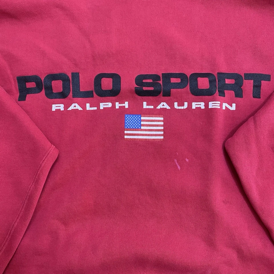 Vintage Ralph Lauren Polo Sport Men’s Large Red Sweatshirt American USA Flag 90s - Image 2 of 4