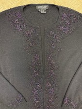 Vintage beaded wool cardigan Mardi Gras LG Karen Kane