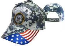 US NAVY USN PATRIOTIC USA VETERAN FLAG BALL CAP HAT ACU NAVY CAMO