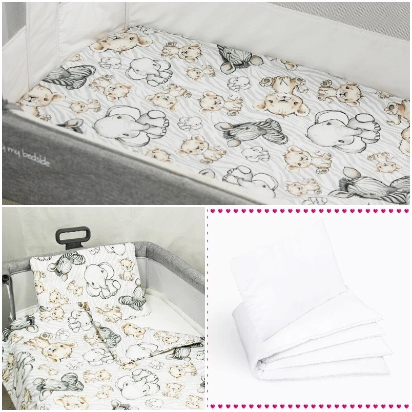 LOLALAND 5 tlg Bettwäsche Set für Beistellbett Chicco Next To Me Zebra Dschungel Grau Mädchen Junge