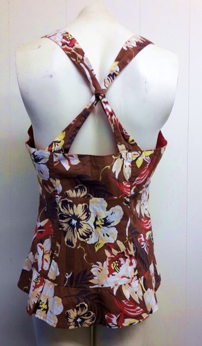 Next Petite Brown & Beige Mix Floral Top Crossover Back - Size 12 Petite. - Picture 3 of 3