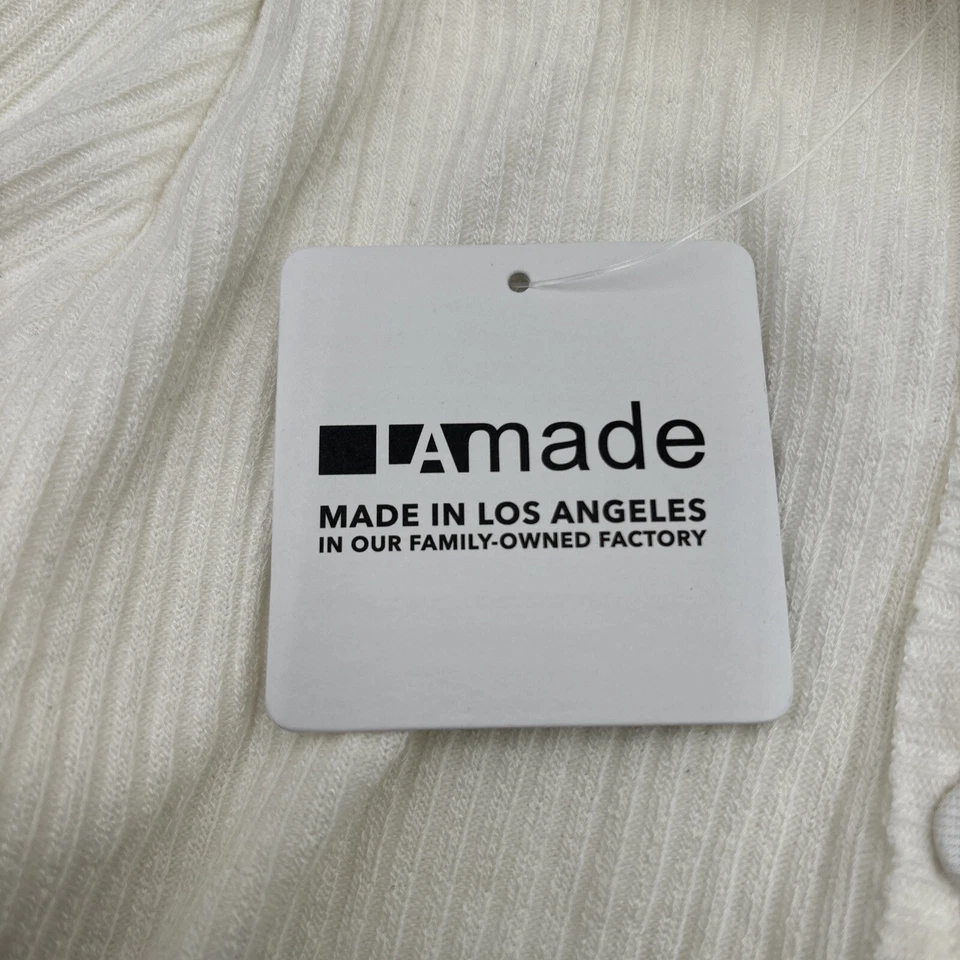 Top acanalado Henley manga larga para mujer hecho con etiquetas, blanco talla XS Foto 4 de 4