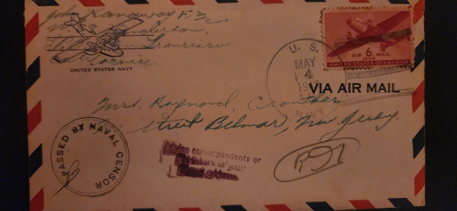 U.S. POSTAGE AIR MAIL Red 6 ¢ Stamp , Envelope and Letter c.1941 Z15 eBay