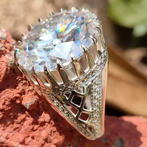 Gorgeous 20 ct Off White Lab Created Diamond Solitaire Ring 925 AAA VVS1 - Picture 5 of 6