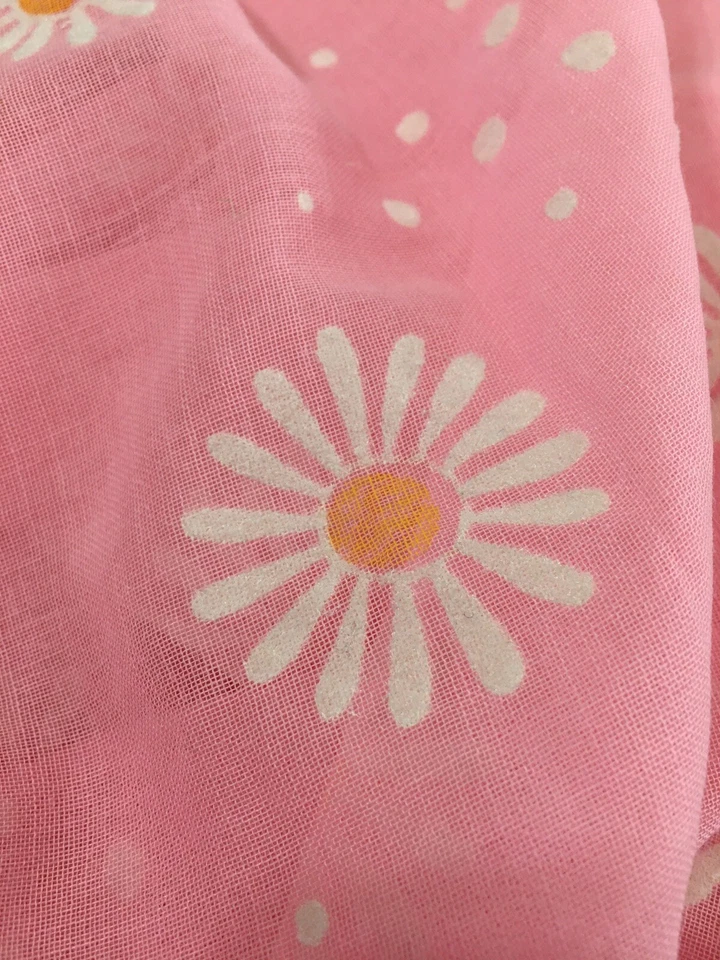 3+ Yards Vintage Pink Semi Sheer Flocked Daisies - Image 2 of 4