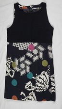 Desigual Dress Women's 42 Black Sleeveless Textured Colorful Office Semiformal
