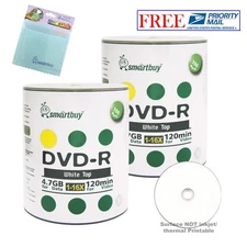 200 Smartbuy DVD-R 16X 4.7GB White Top Blank Media Disc + FREE Micro Fiber Cloth