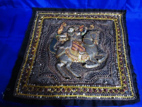 Handmade Kalaga Tapestry With Stones & Sequins Depicting Warrior God on Elephant
