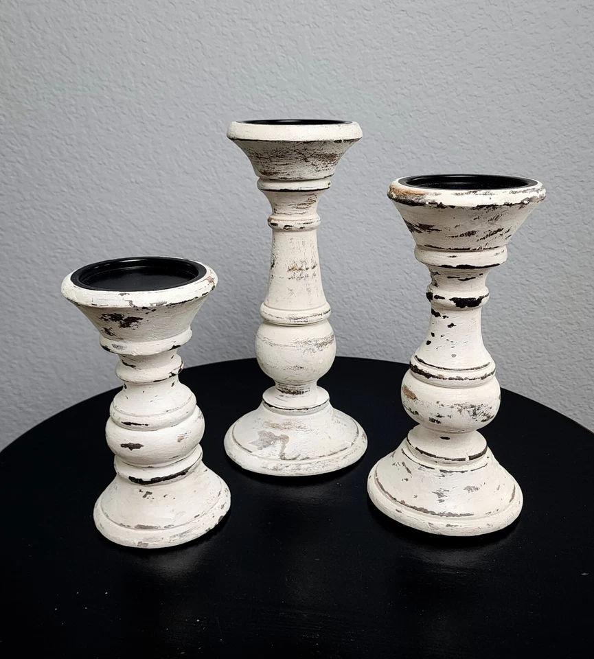 Milk Maids Candle Holders - Shabby Chic White Set of 3 - Image 3 of 4