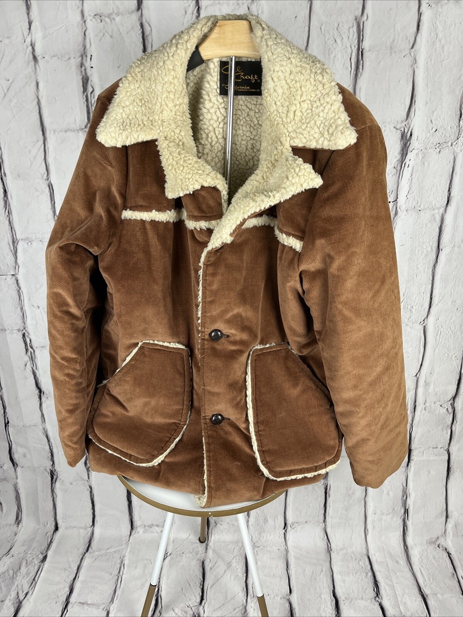 Vintage Cal Craft Jacket Mens 24in Chest Corduroy Faux Sherpa Coat2 Pocket