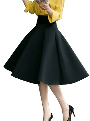 Skirt High Waisted Skirts Womens White Knee Length Bottoms Pleated Skirt - Picture 5 of 30